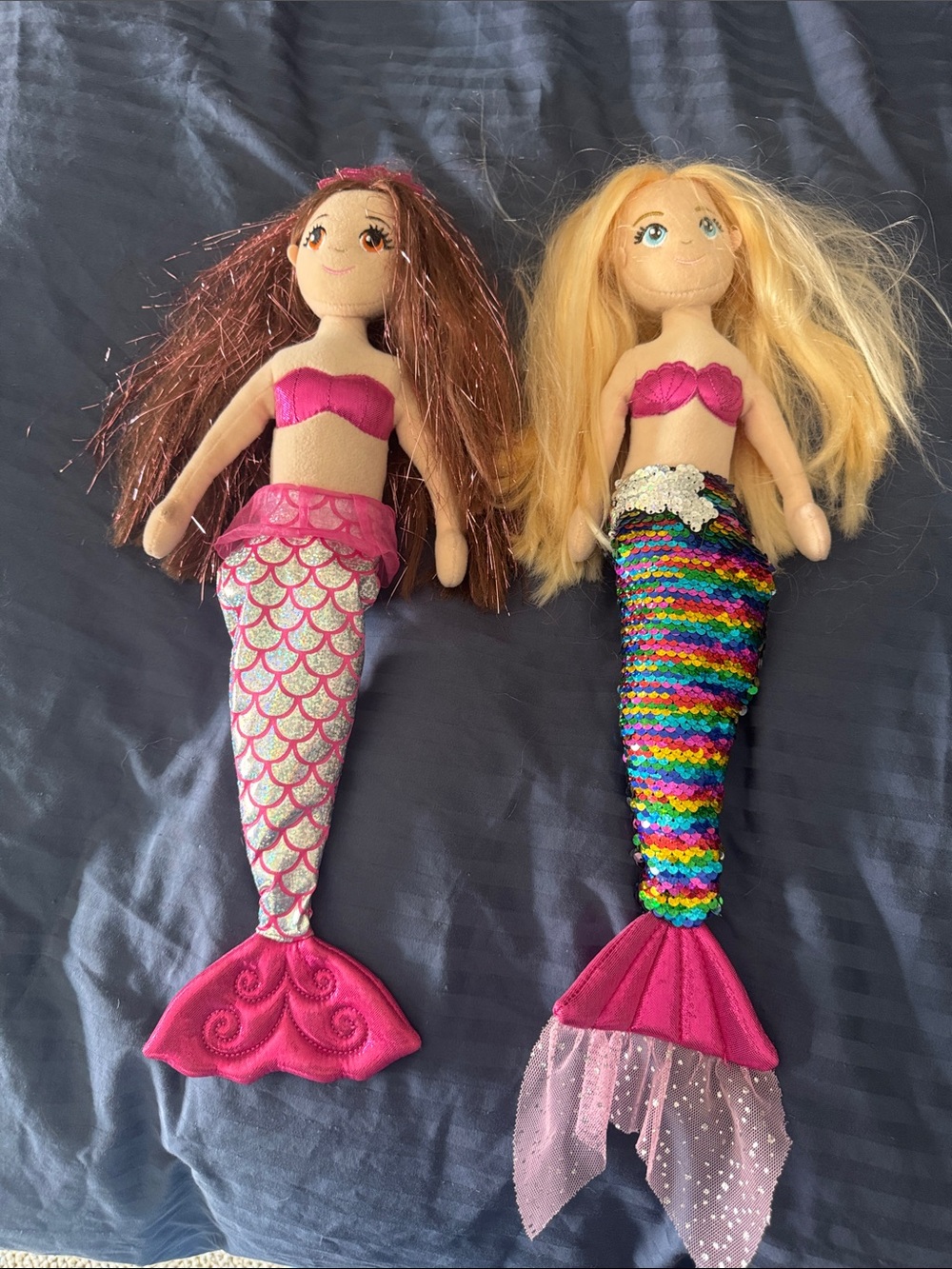 Aurora Mermaid plush - Pink & Rainbow Sequin Tails (Set of 2)